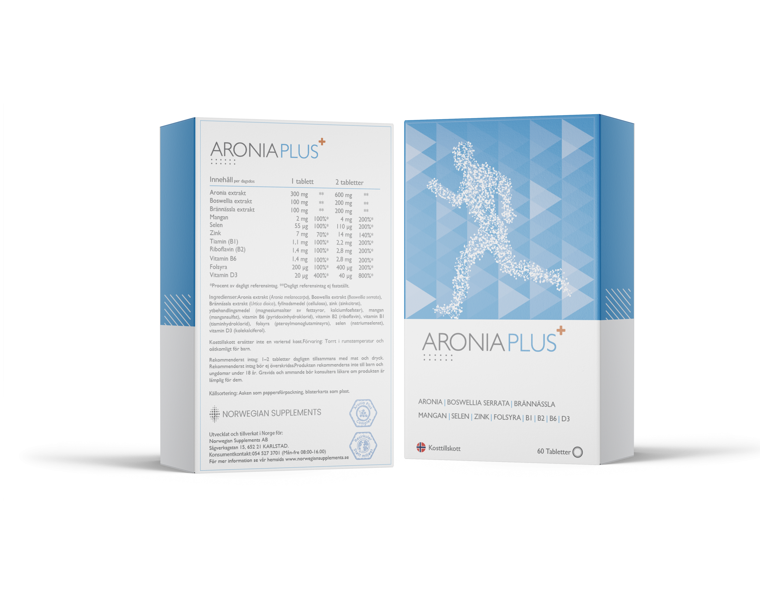 Aronia Plus med boswellia serrata, zink, B-vitaminer, brännässla, svart aronia, selen og mangan